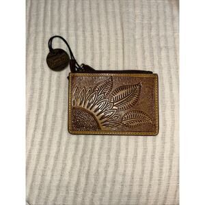 Myra Bag Card Case Small Wallet Brown Leather Floral Zip Coin Tooled